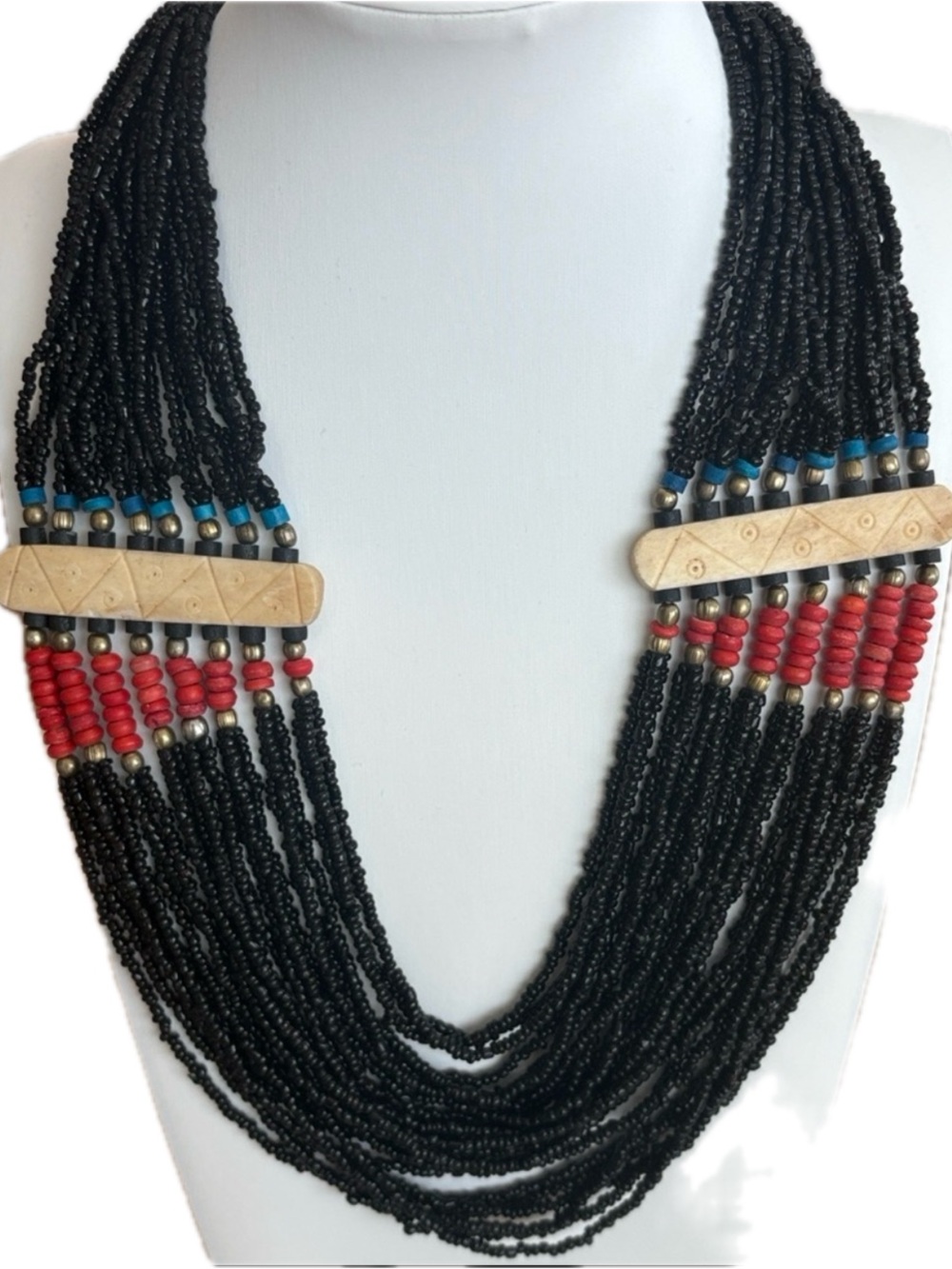 Vintage Naga Beaded Necklace Multi Strand Seed Bead Bib Tribal Southwest 21"
